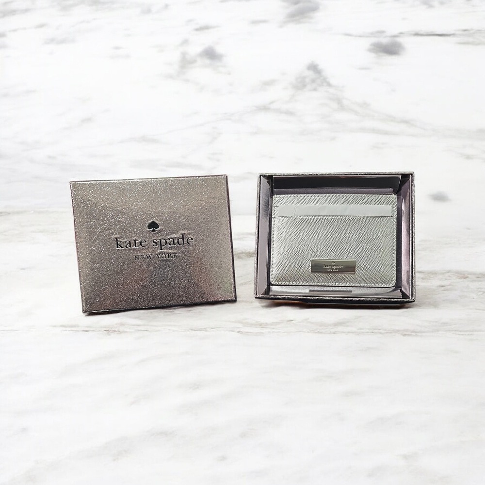 Kate Spade New York Kenzie Slim Card Holder Metallic Saffiano Lunar Light
